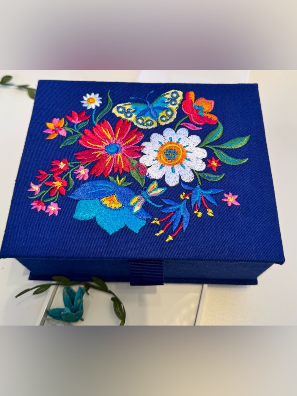 Brighton French Garden Embroidered Floral Jewelry Box - Royal Blue NWT